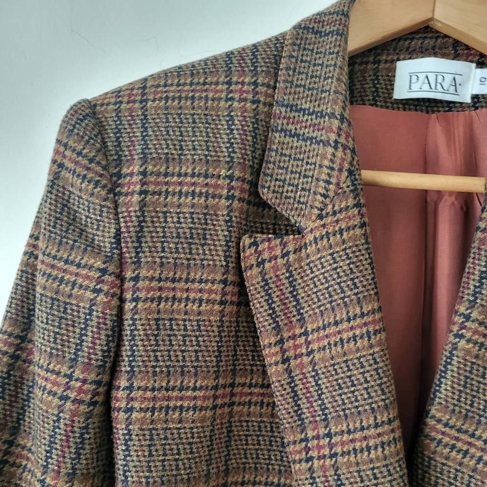 Vintage Para Double Breasted Wool Blend Plaid Blazer Size 10 - Picture 7 of 16